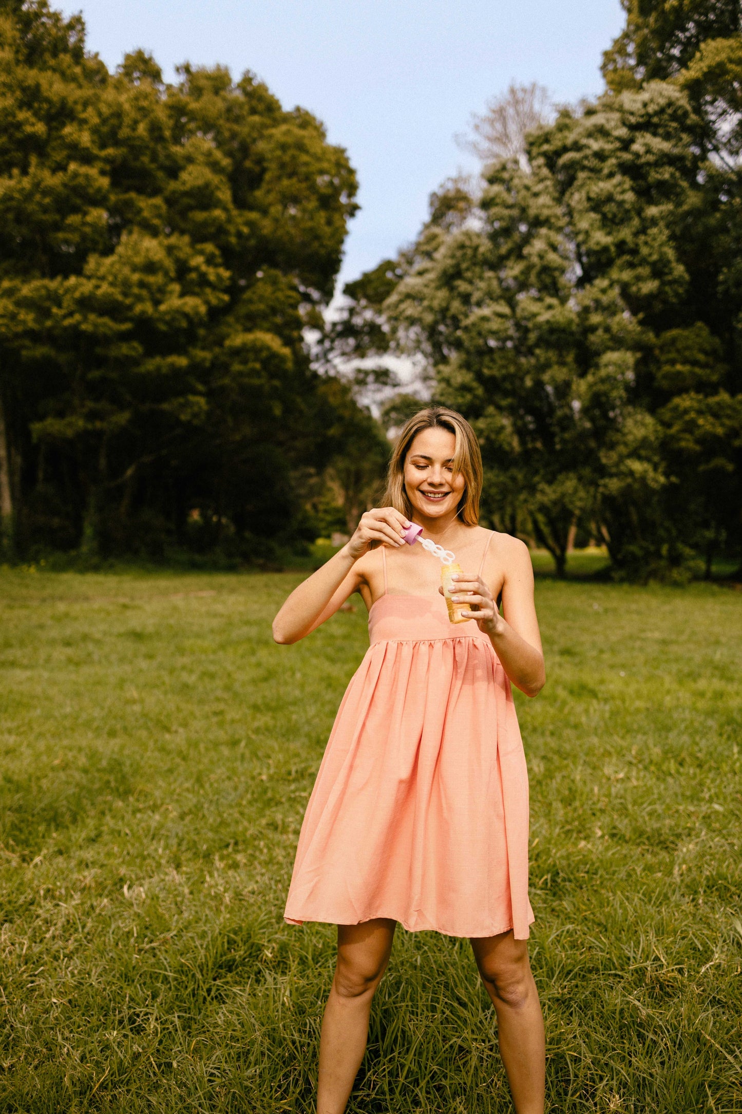 Joy dress | Coral in linen fabric