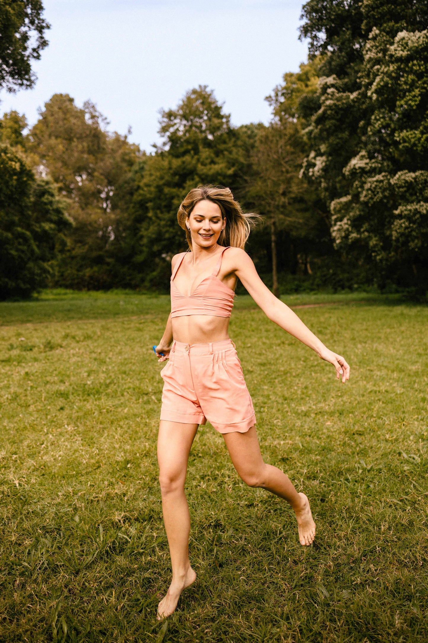 Glee Crop Top | Coral in linen fabric