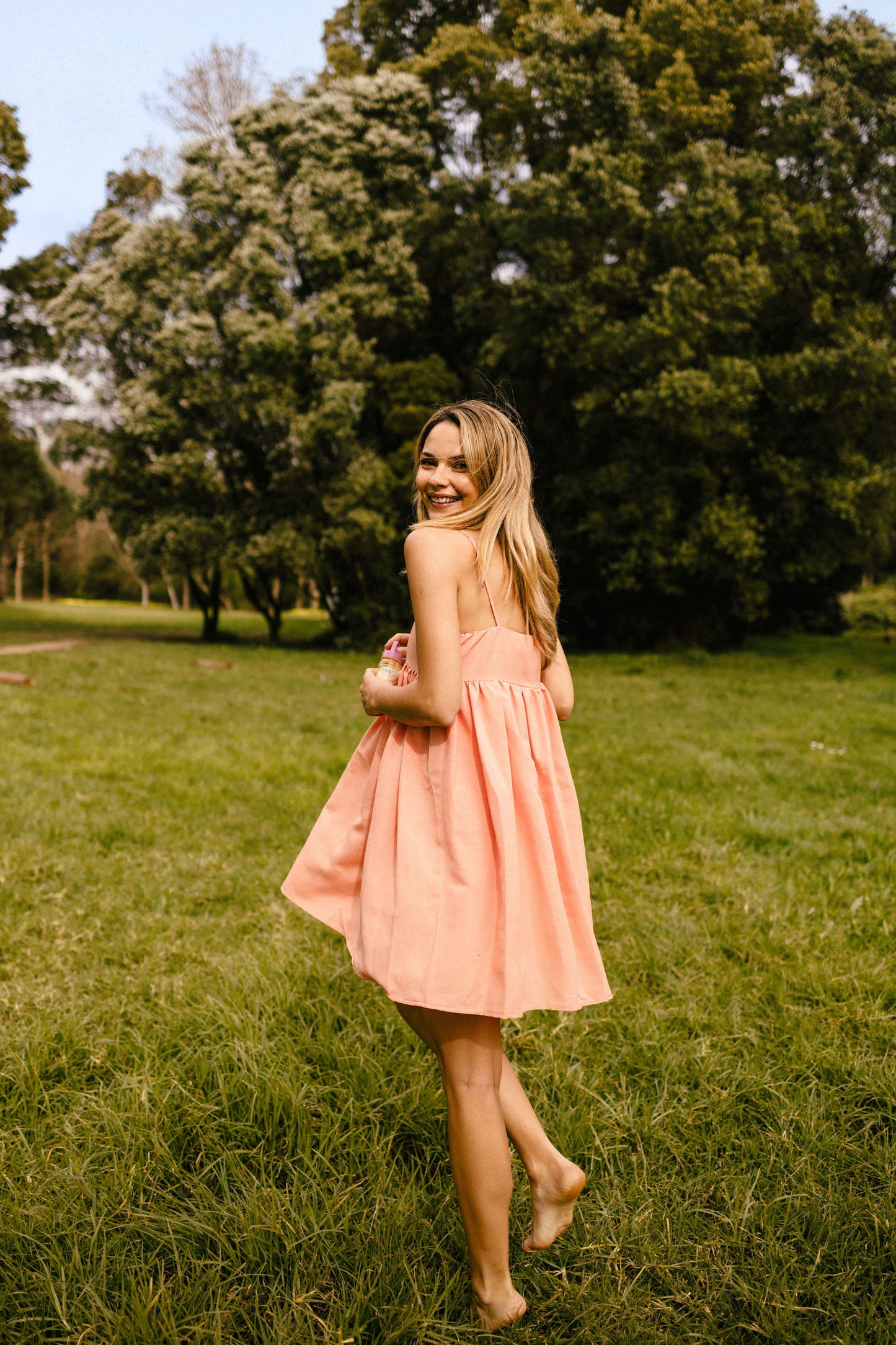Joy dress | Coral in linen fabric